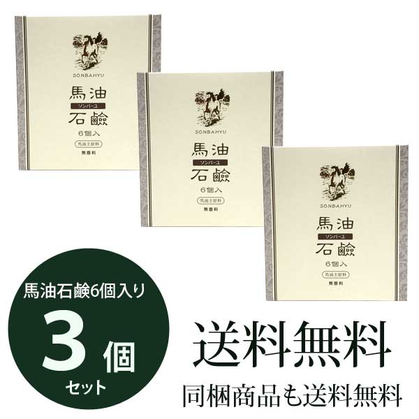 【 送料無料 】 ソンバーユ （ 尊馬油 ） 馬油石鹸 6個入箱 ×3セット ( ヒノキの香り / 無香料 )　3個セット
