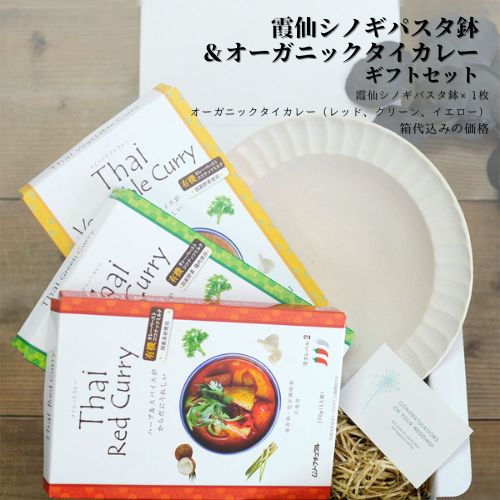 【箱入り】霞仙 シノギパスタ鉢 ＆ オーガニックタイカレー3 種 ギフトセット