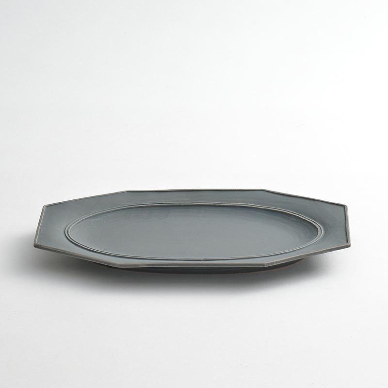 StiLL octagon plate スティル オクタゴン プレート 藍墨茶（グレー）L / MISHIM POTTERY CREATION