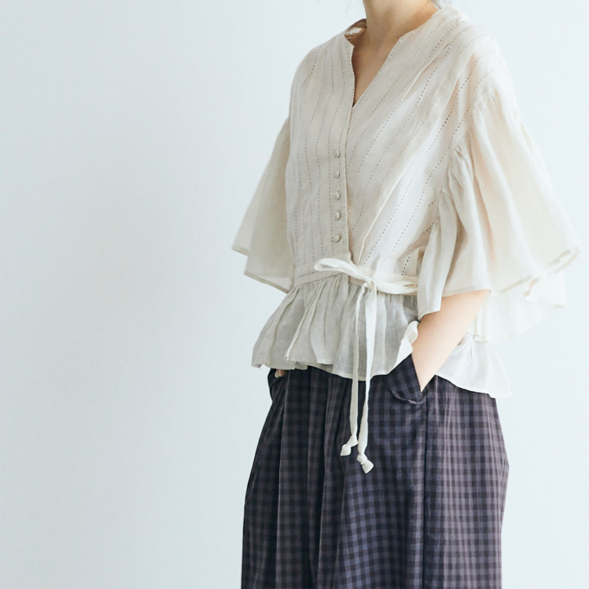 MAGALI（マガリ）BL277IV　コットンレース・カシュクールブラウス／アイボリー