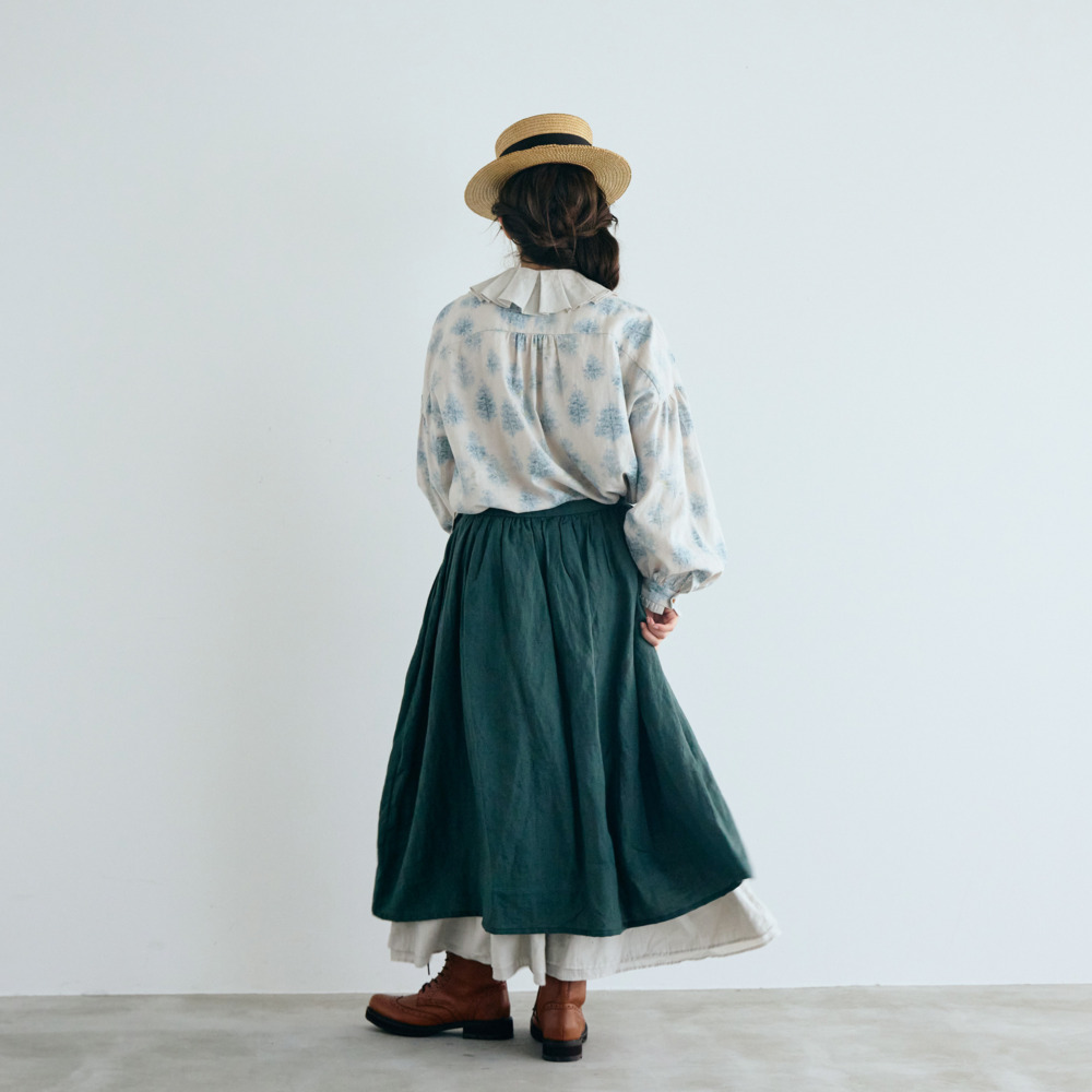 MAGALI(マガリ)SK84GR ラミーリネン・ギャザースカート/フォレストグリーン - 画像 (5)